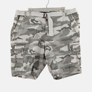 Ecko Unltd Mens Camo Ripstop Cargo Shorts‎ 46 Belted Gray Baggy Tactical Utility